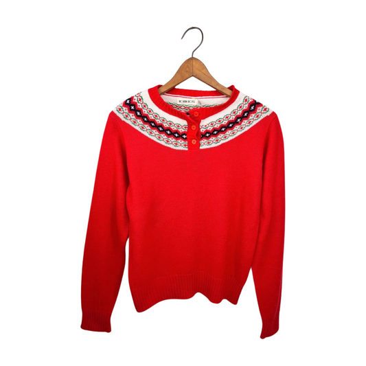 70’s Red Fair Isle Henley Ski Sweater Size S/M