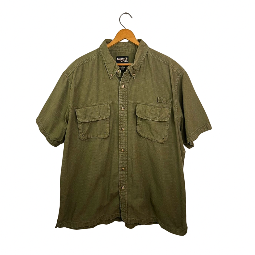 90’s Embroidered Turkey Thanksgiving “Guide Series” Short Sleeve Camp Shirt Size XL