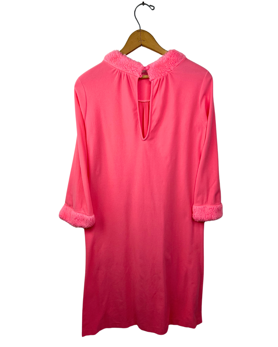 50s 60s Barbie Pink Fur Trim Henson Kickernick Nightgown Slip Dress