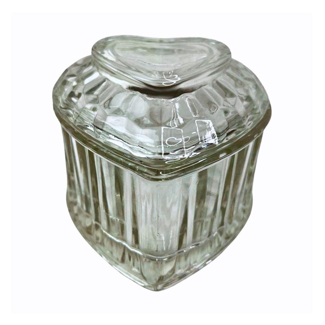 80’s Crystal Heart Shaped Glass Lidded Trinket Jewelry Box 4” x 6”