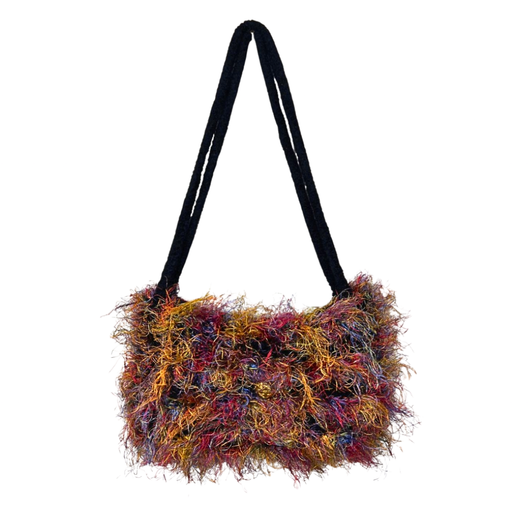 00s Y2K Funky Fuzzy Rainbow Handbag