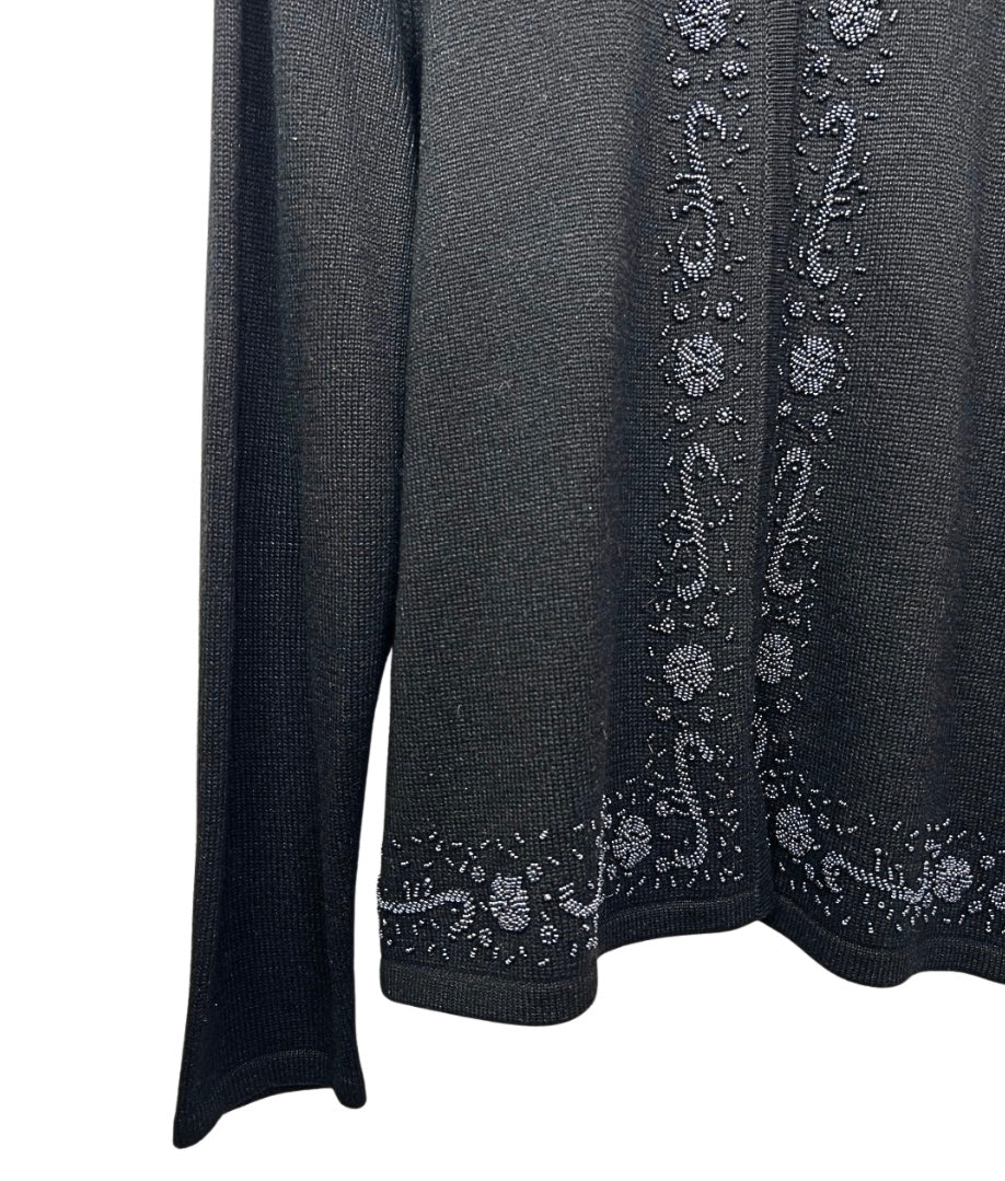 90s Embellished Black Cashmere Silk TALBOTS Cardigan Sweater Size Medium
