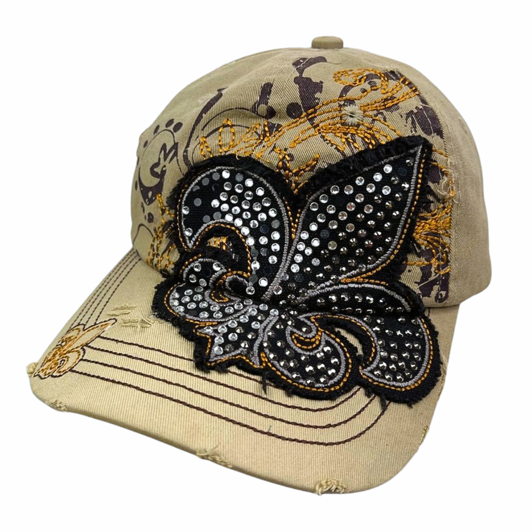 00’s Y2K Bling it Up Fleur de lis Rhinestone Cadet Cap