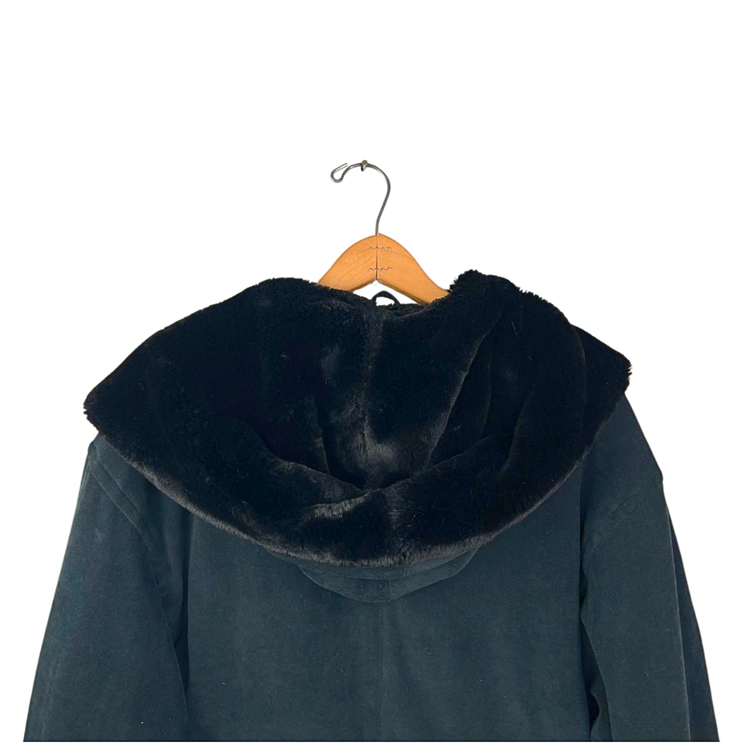 80’s Black Faux Fur Hooded Parka Size S/M