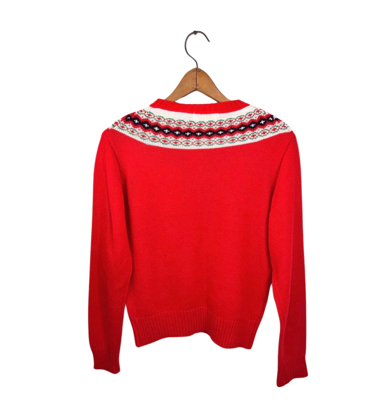 70’s Red Fair Isle Henley Ski Sweater Size S/M