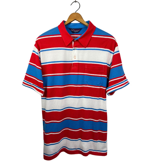 80’s Retro Red Stripe Henley Polo Size Large