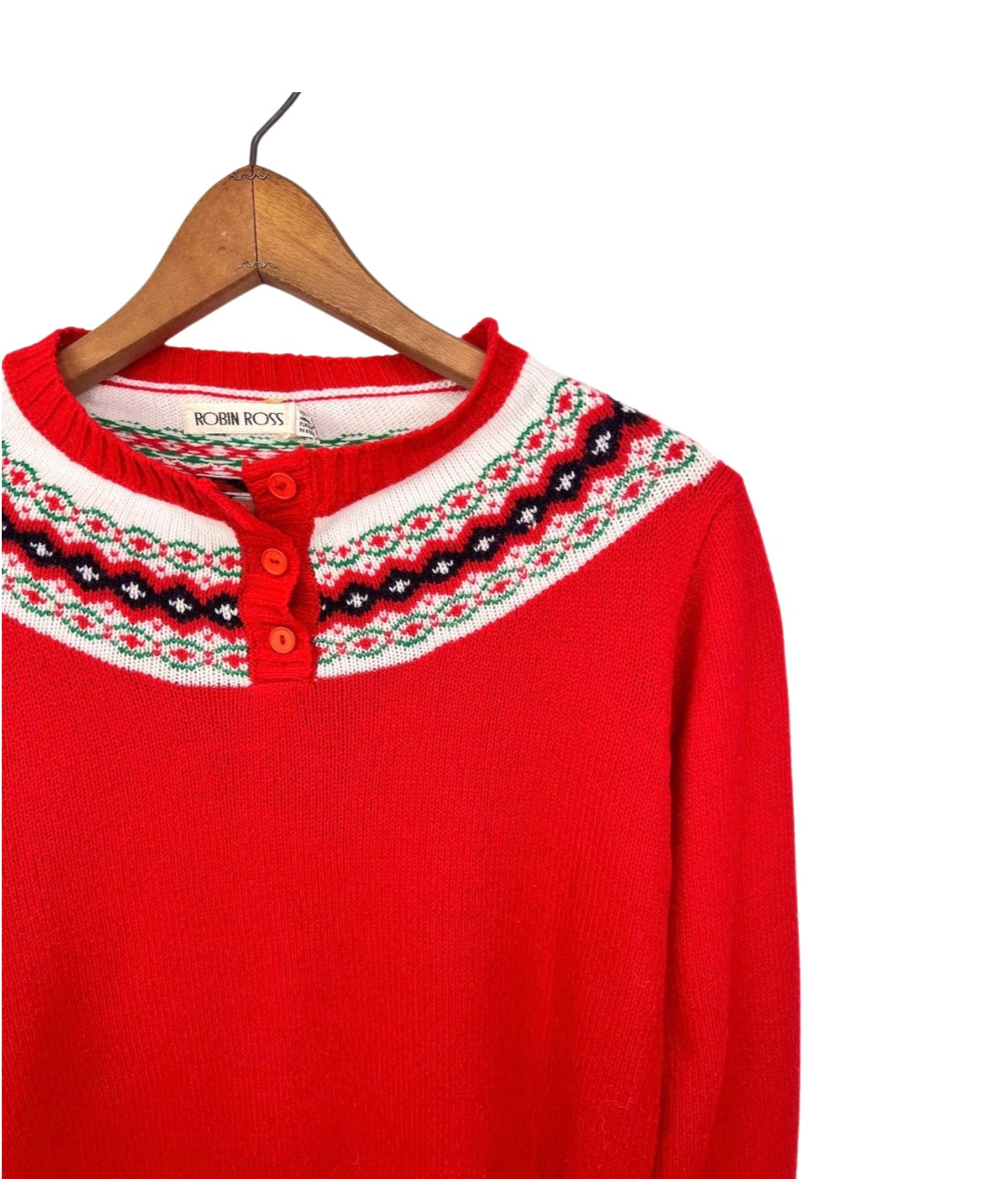 70’s Red Fair Isle Henley Ski Sweater Size S/M