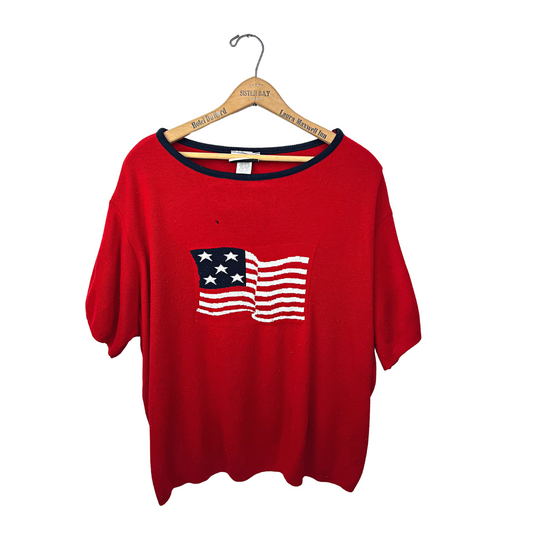 90’s American Flag Short Sleeve Sweater Plus Size 2X