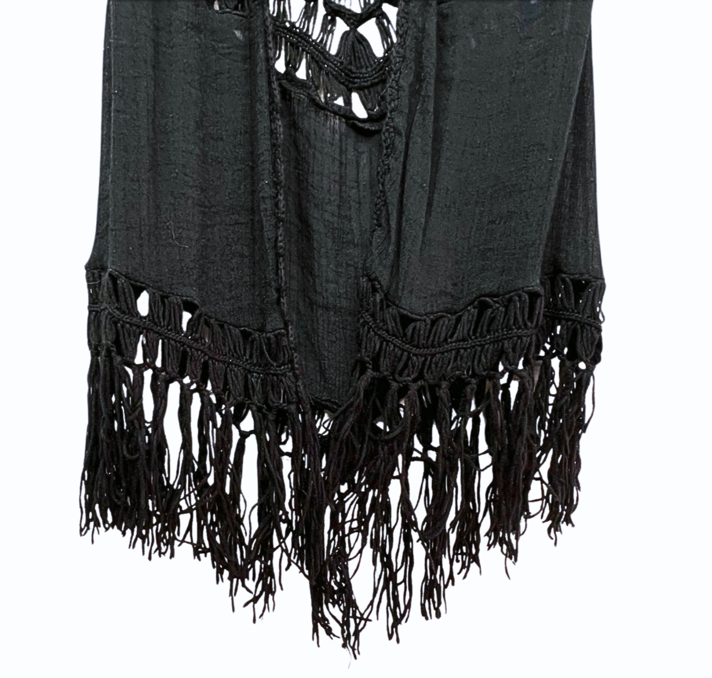 00’s Y2K Black Crochet Fringe Open Front Festival Vest