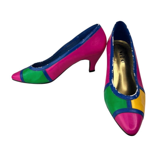 80s Pink Mod Colorblock Heels Wms Size 5