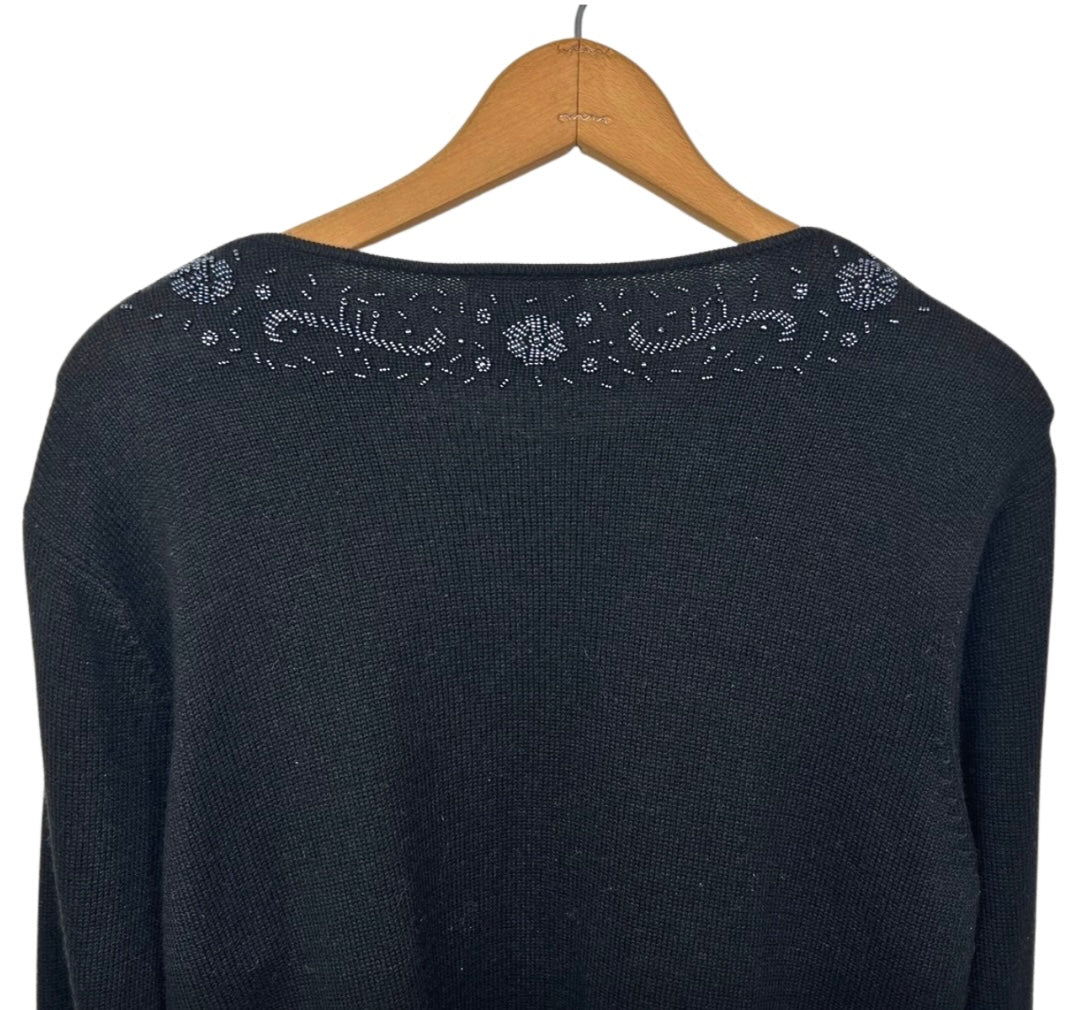 90s Embellished Black Cashmere Silk TALBOTS Cardigan Sweater Size Medium