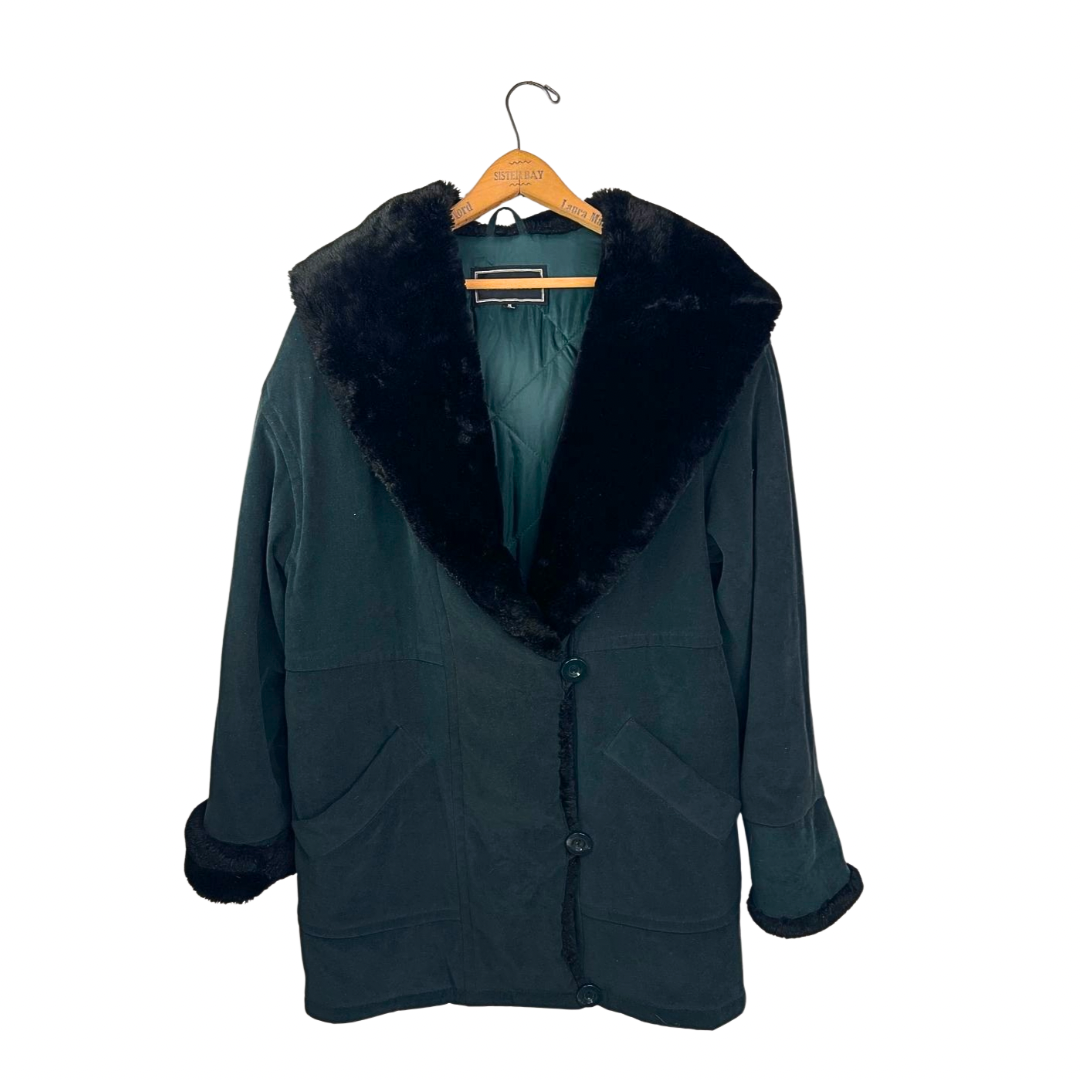 80’s Black Faux Fur Hooded Parka Size S/M