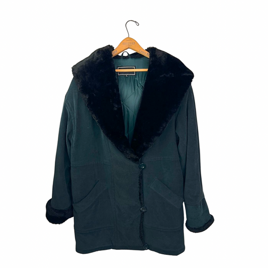 80’s Black Faux Fur Hooded Parka Size S/M