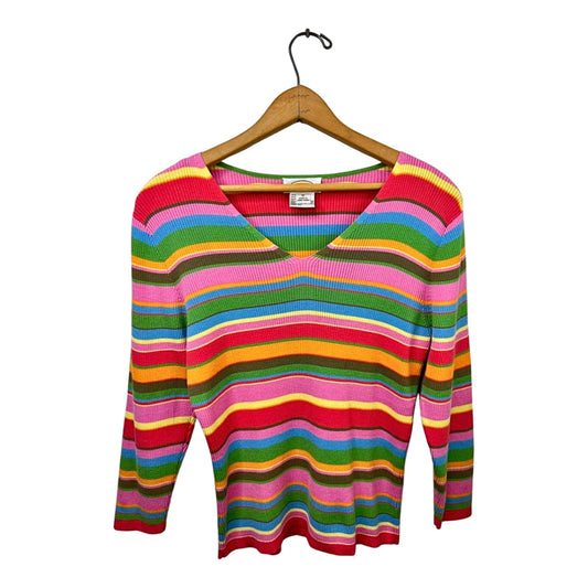 90’s Pink Rainbow Stripe Ribbed Vneck Talbots Sweater Size S/M