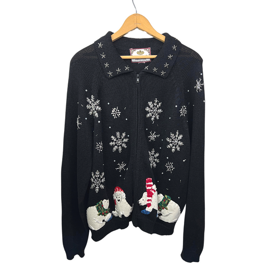 00s Y2K Snowflake Polar Bear Chunky Cardigan Sweater Size Large