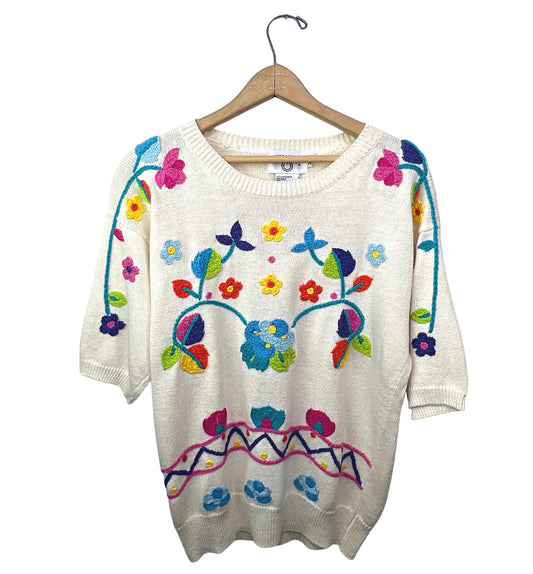 90’s Colorful Floral Short Sleeve Knit Sweater