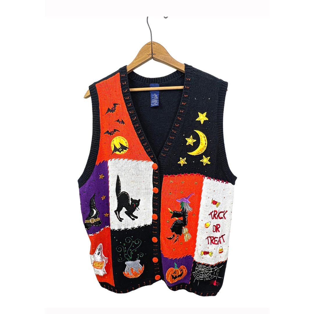 90’s Halloween Trick-or-Treat Chunky Sweater Vest Plus Size 2X