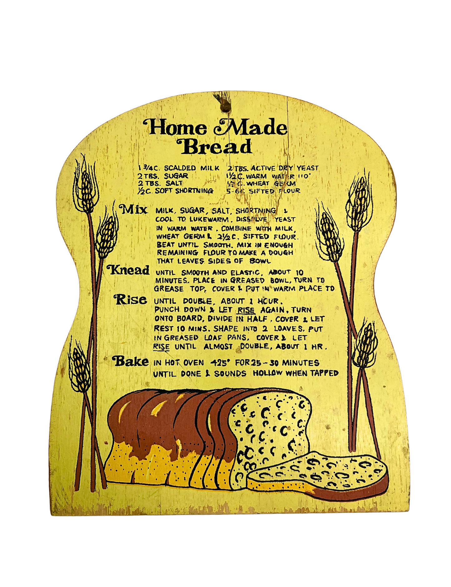 70’s Homemade Bread Recipe Board Home Decor