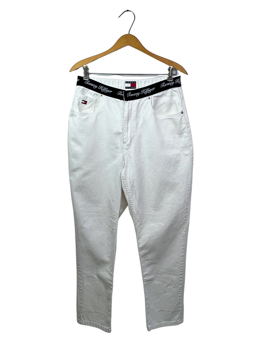 00’s Tommy Hilfiger Spellout Waistband White Jeans Size 12