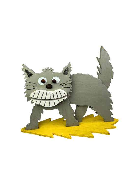 80’s Scaredy Cat Electric Kitty Carved Wood Statue