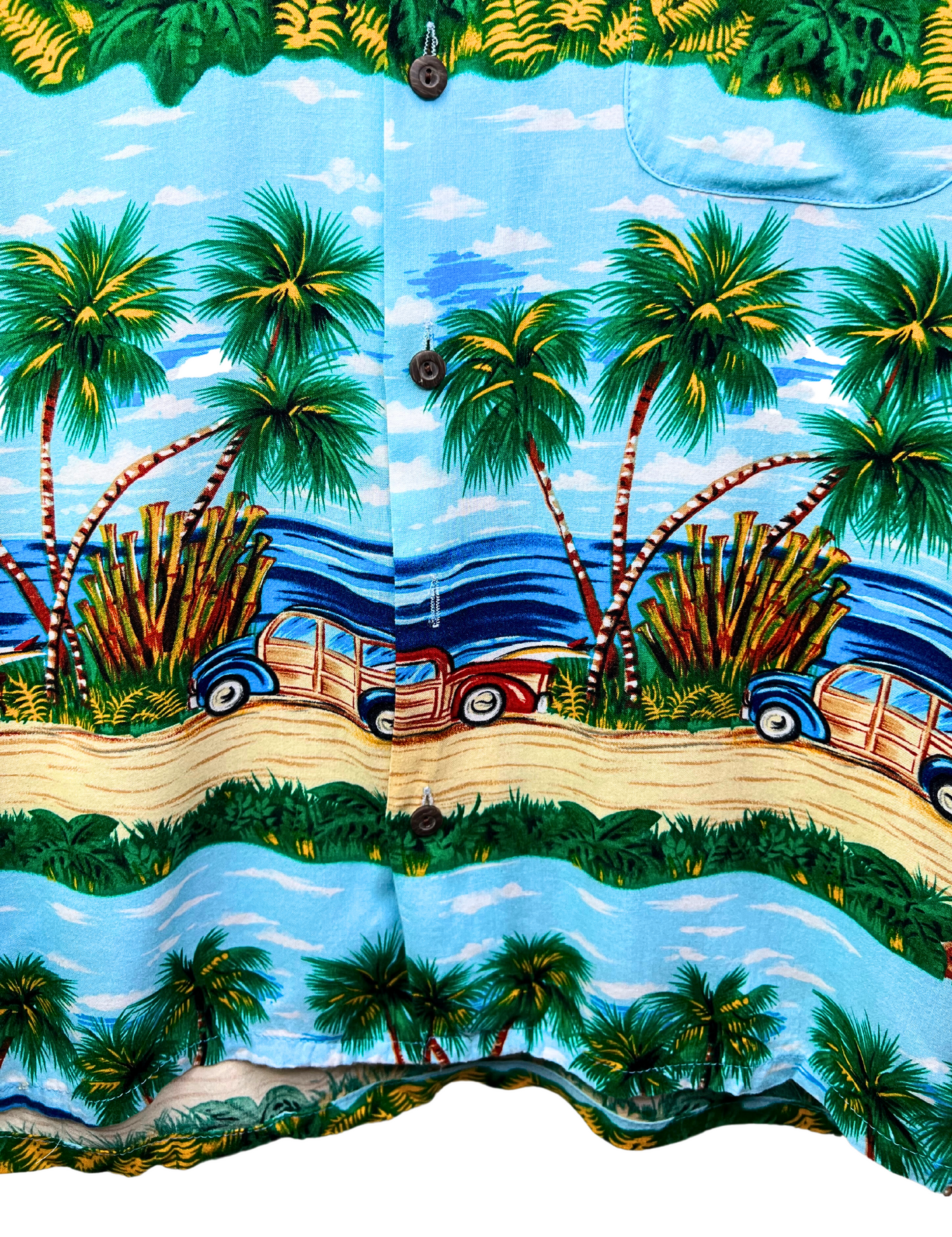90’s Aloha Hawaiian Palm Tree Woody Wagon Beach Shirt Size M