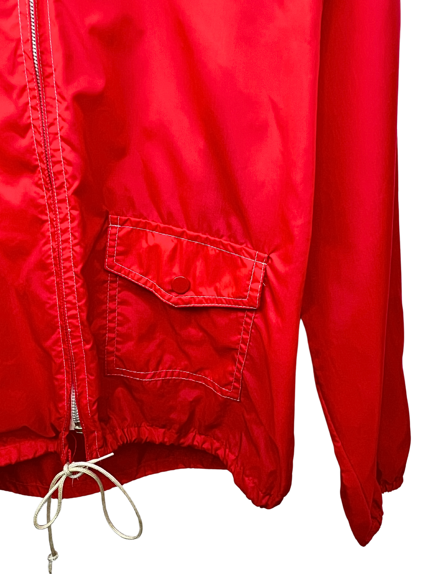 70's KALASHIAN FOODS Sears Flocked Lettering Foldable Hood Nylon WINDBREAKER Jacket Size Small