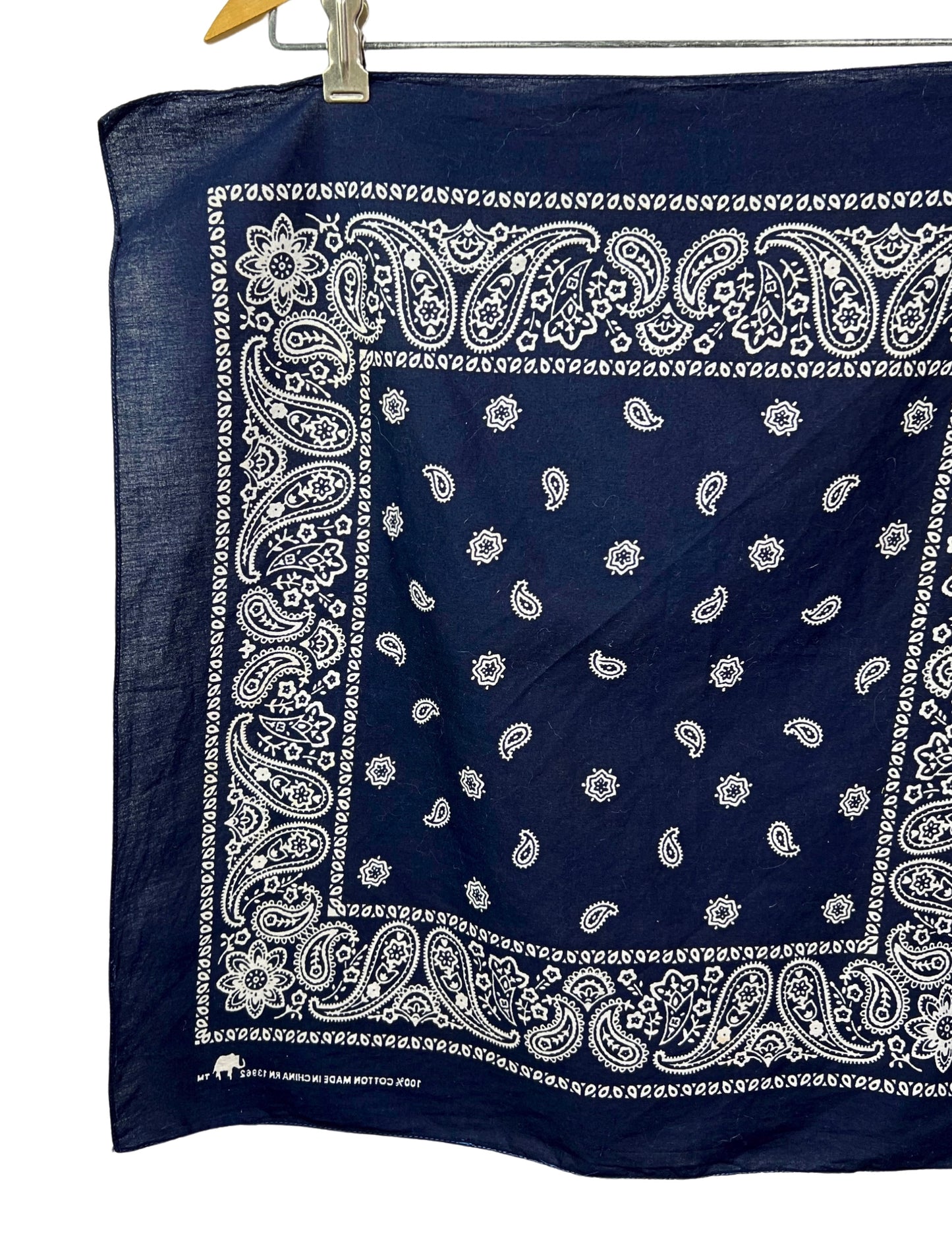 80s Navy Elephant Handkerchief Bandana 21” x 22”
