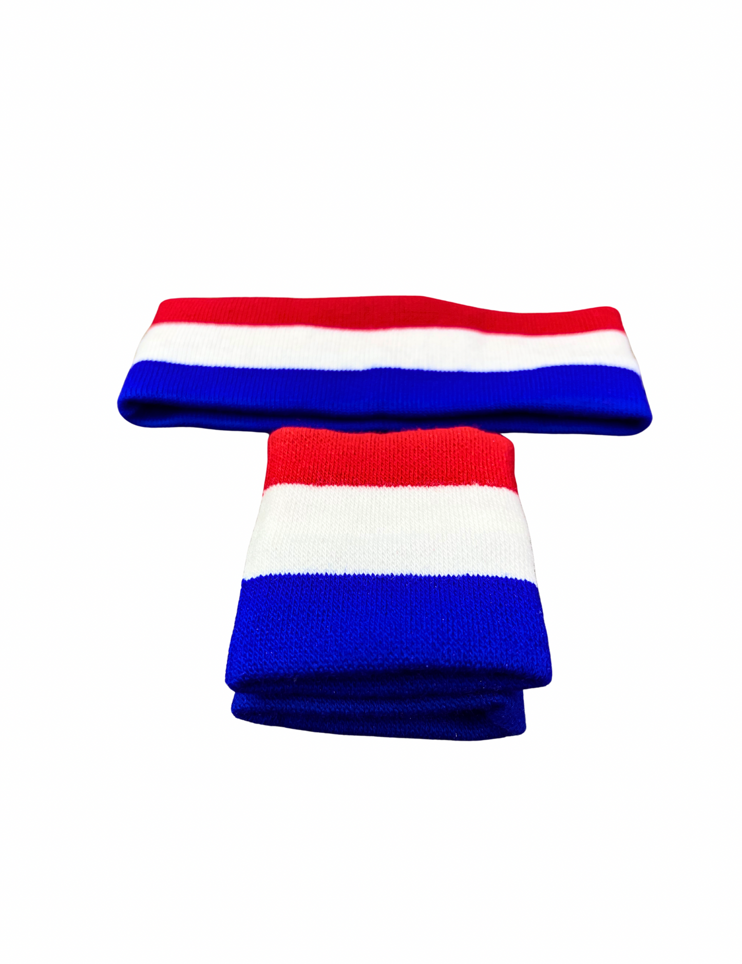 80’s Red/White/Blue Striped Set of Sweatbands Headband & Wristband