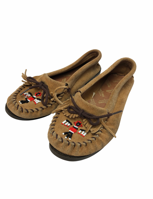 80s Minnetonka Thunderbird Leather Fringe Moccasins Size 7
