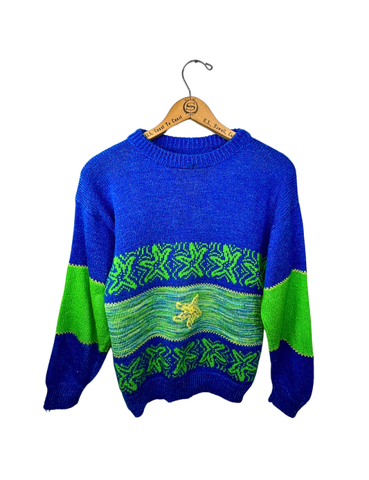 80’s STARFISH Space Dye Striped Ocean Novelty Sweater Size XS