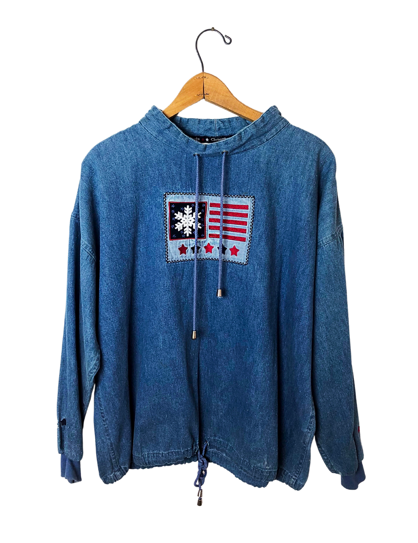 00’s American Flag USA Denim Drawstring Pullover