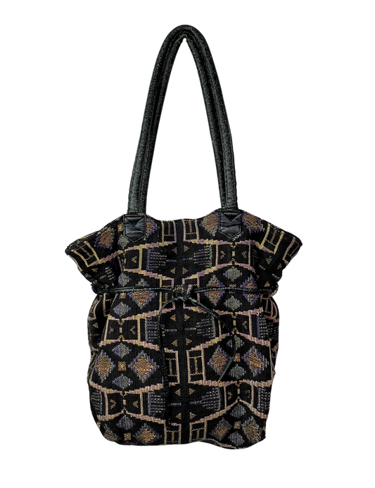 80’s Boho Aztec Genuine Leather Trim Purse