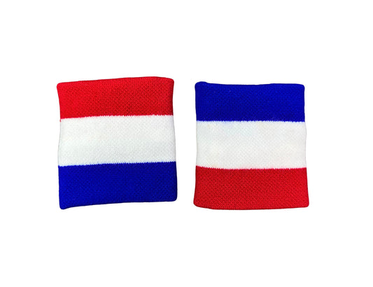 80’s Red/White/Blue Striped Set of Sweatbands Headband & Wristband