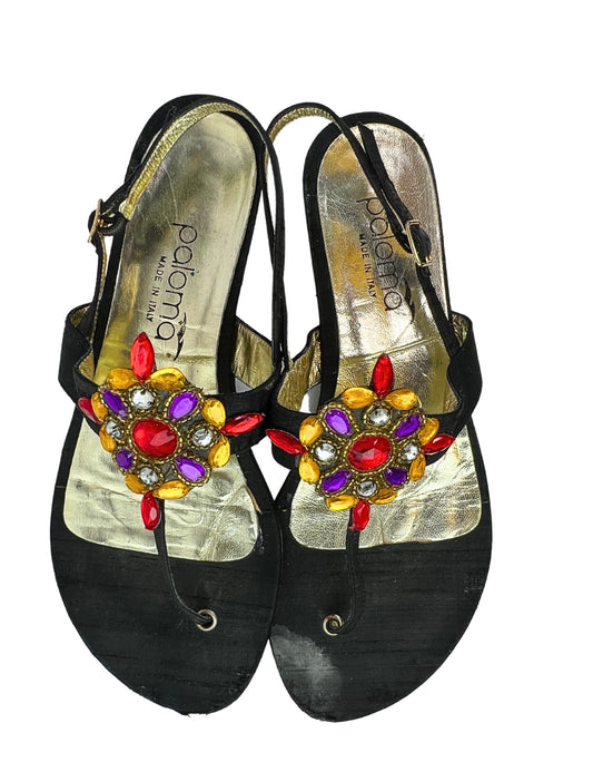 80’s Gorgeous Embellished Italian T-Strap Paloma Sandals Size 8.5