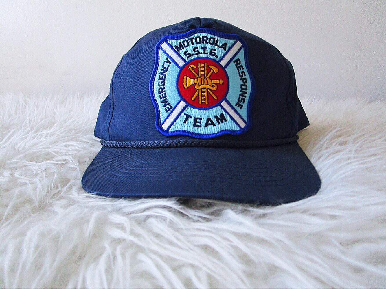 Vintage 90's FIREFIGHTER Emergency Response Team Space and Systems Technology Group Motorola Embroidered Patch SNAPBACK Hat