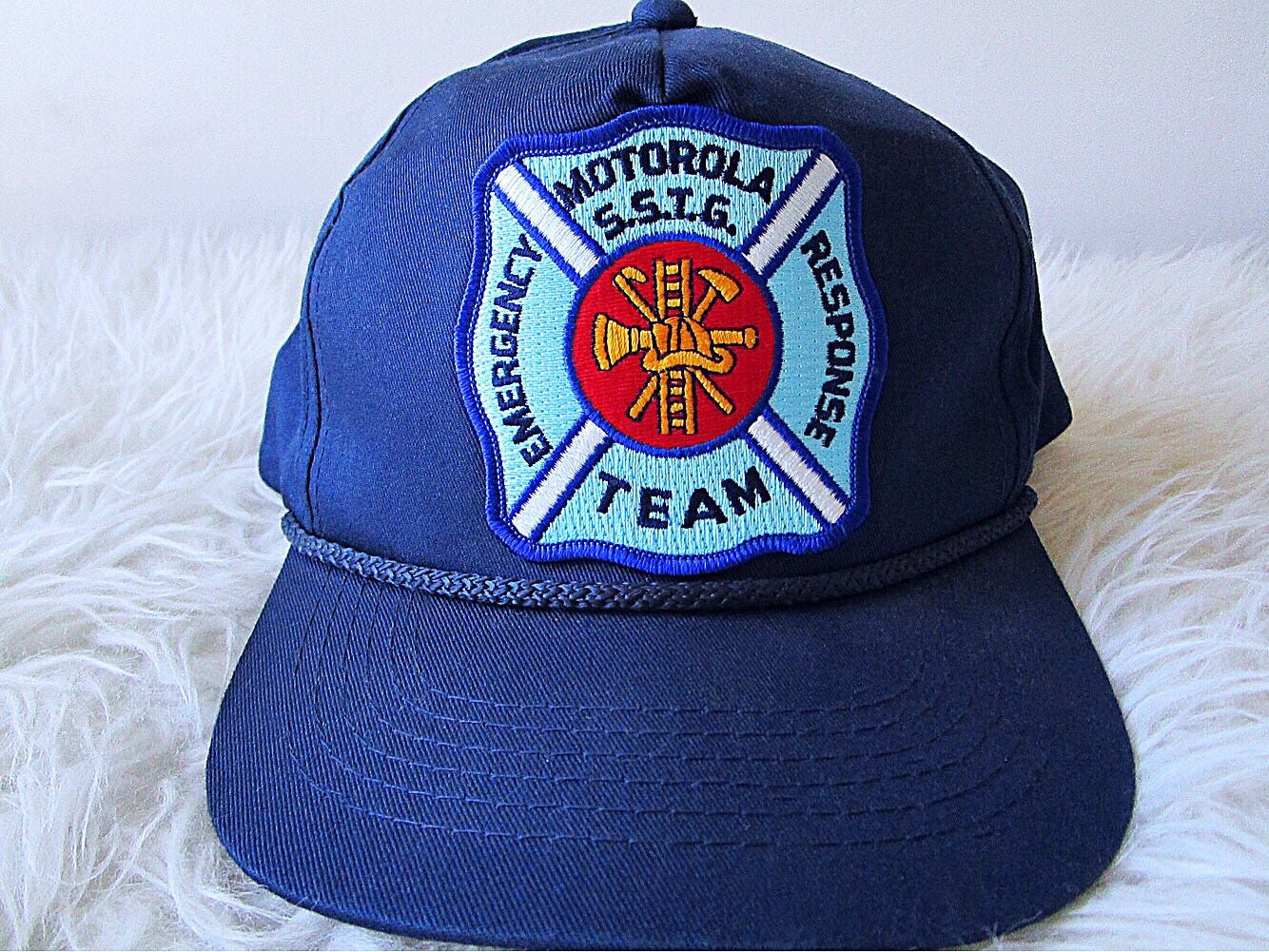 Vintage 90's FIREFIGHTER Emergency Response Team Space and Systems Technology Group Motorola Embroidered Patch SNAPBACK Hat