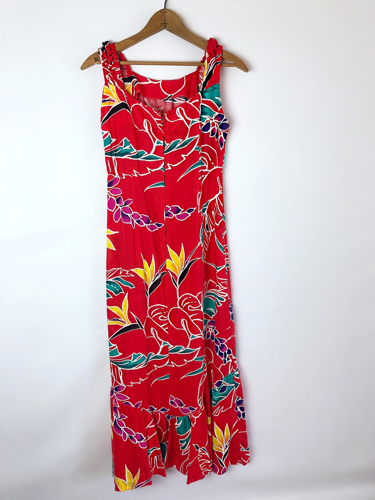 Wms Vintage 70’s BIRDS of PARADISE Floral Handmade Maxi Sundress Size Medium