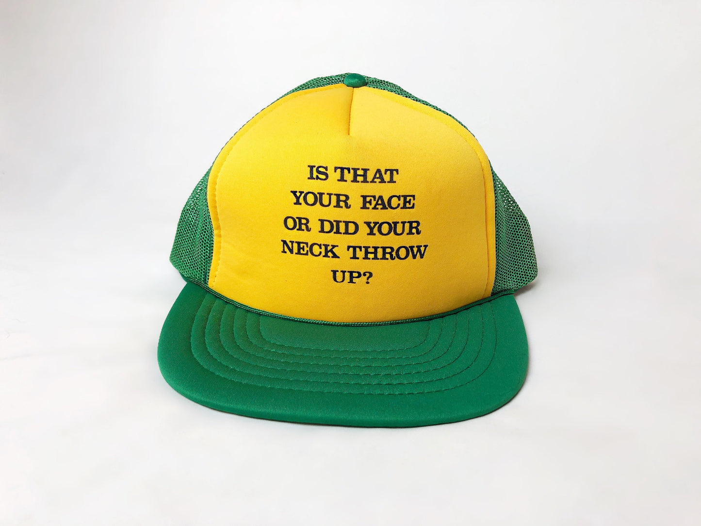 Vintage 70’s 80’s Funny Insult Is That Your FACE or Did Your NECK Throw Up Retro Mesh Back Snapback Hat