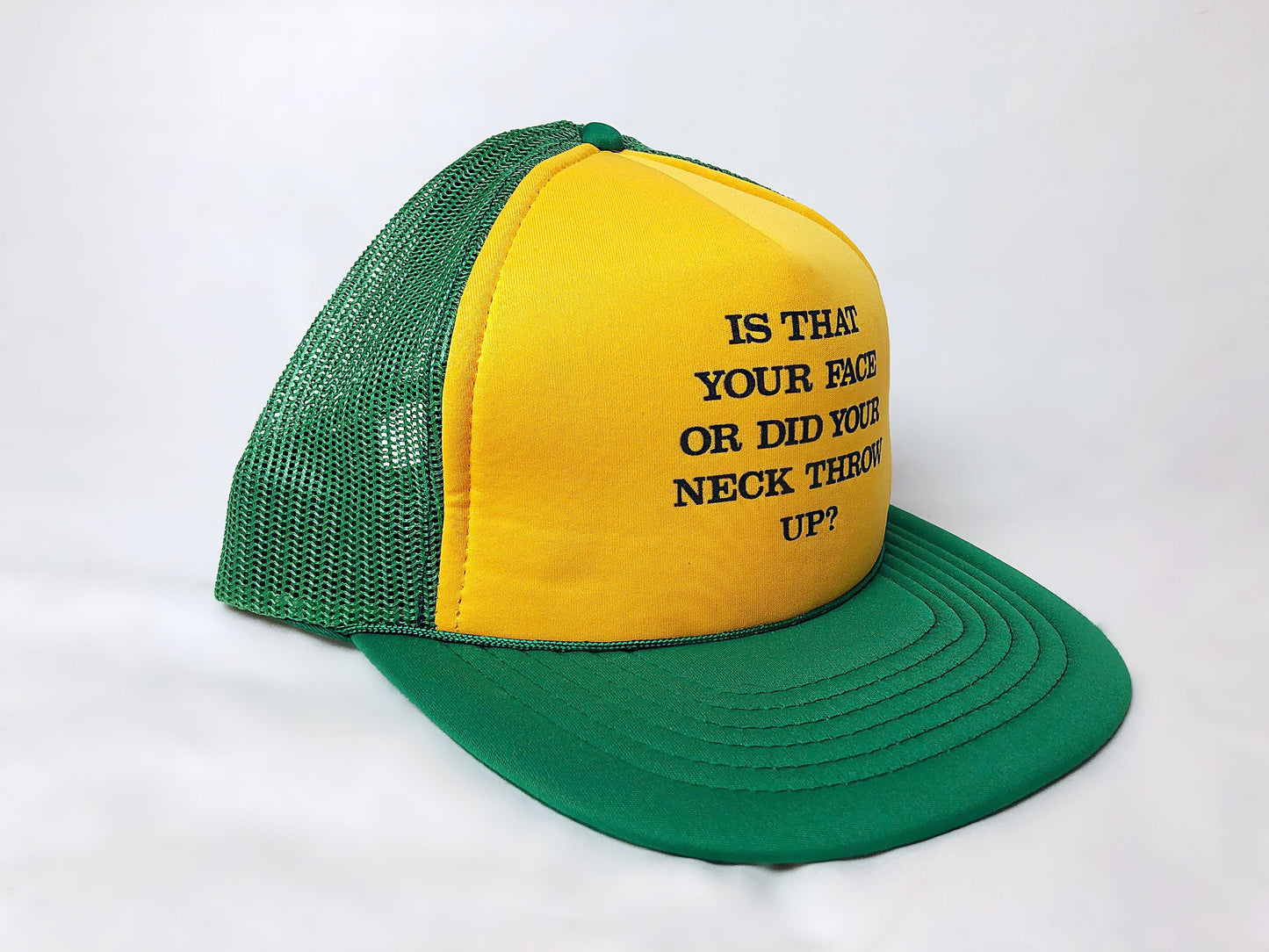 Vintage 70’s 80’s Funny Insult Is That Your FACE or Did Your NECK Throw Up Retro Mesh Back Snapback Hat