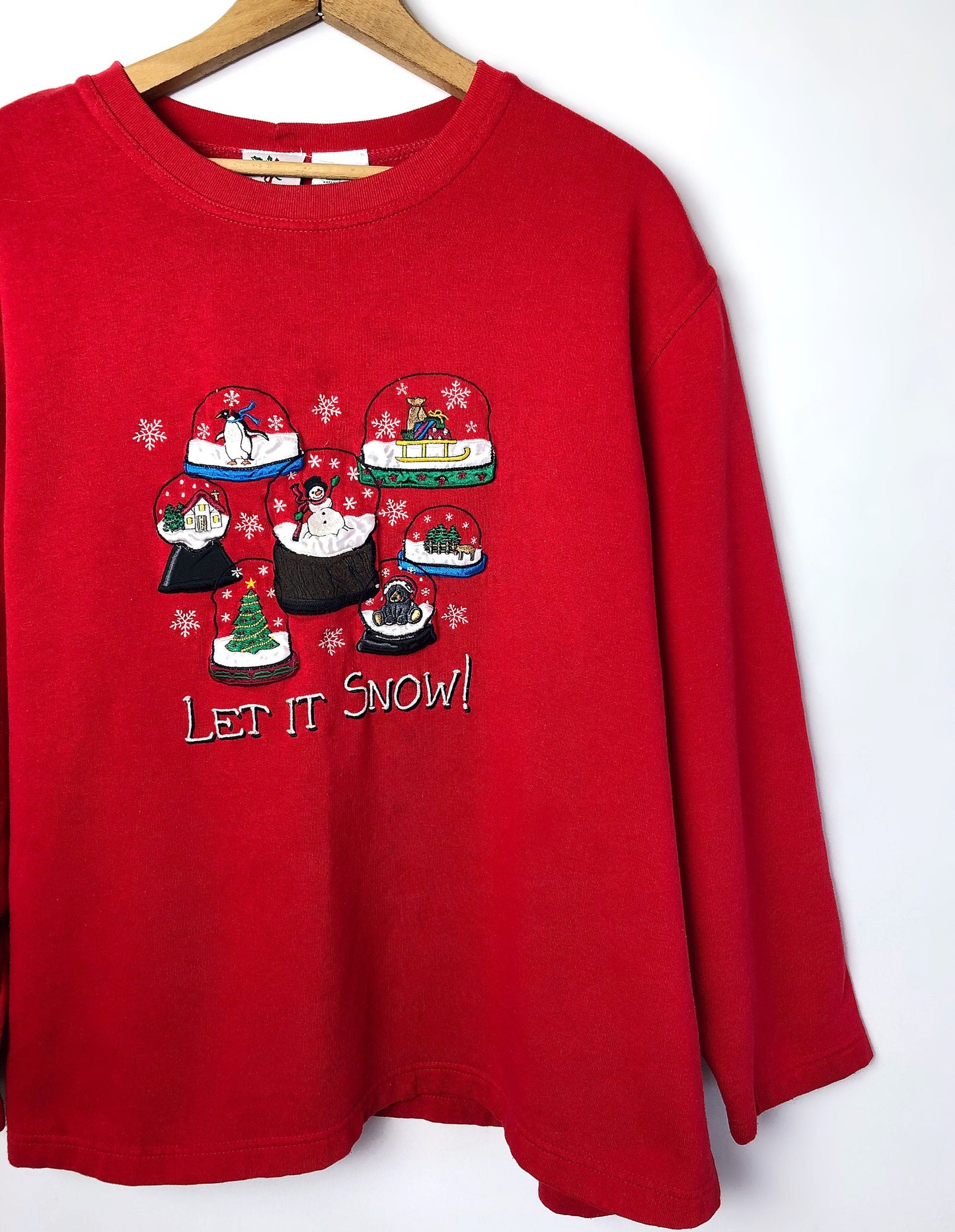 Vintage 90’s Snow Globe Let it SNOW Embroidered Ugly Holiday Sweatshirt Plus Size 2X