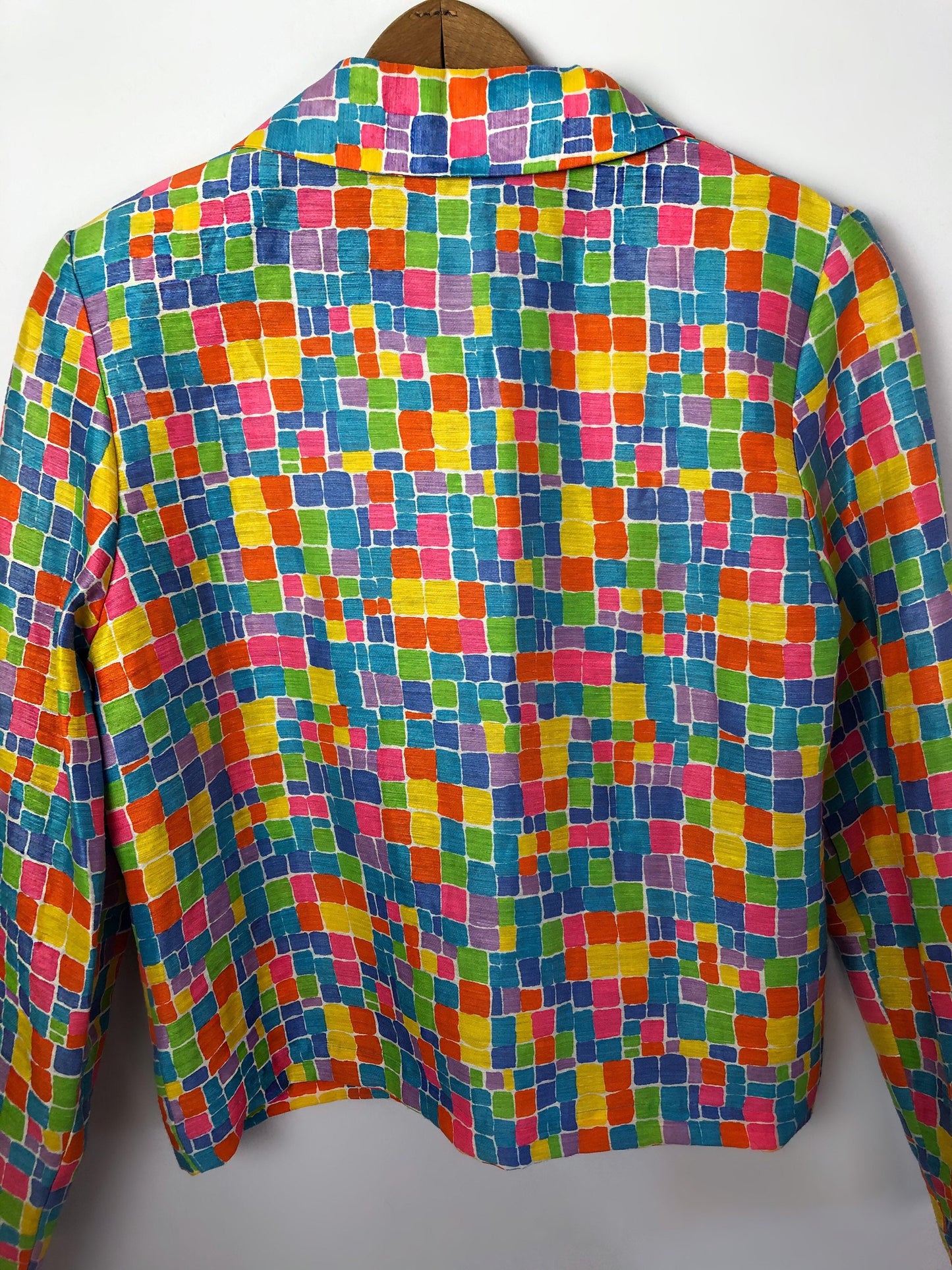 90’s Rainbow Tile Mosaic Square The Nanny Linen Blend Shell Button Blazer Wms Size Small