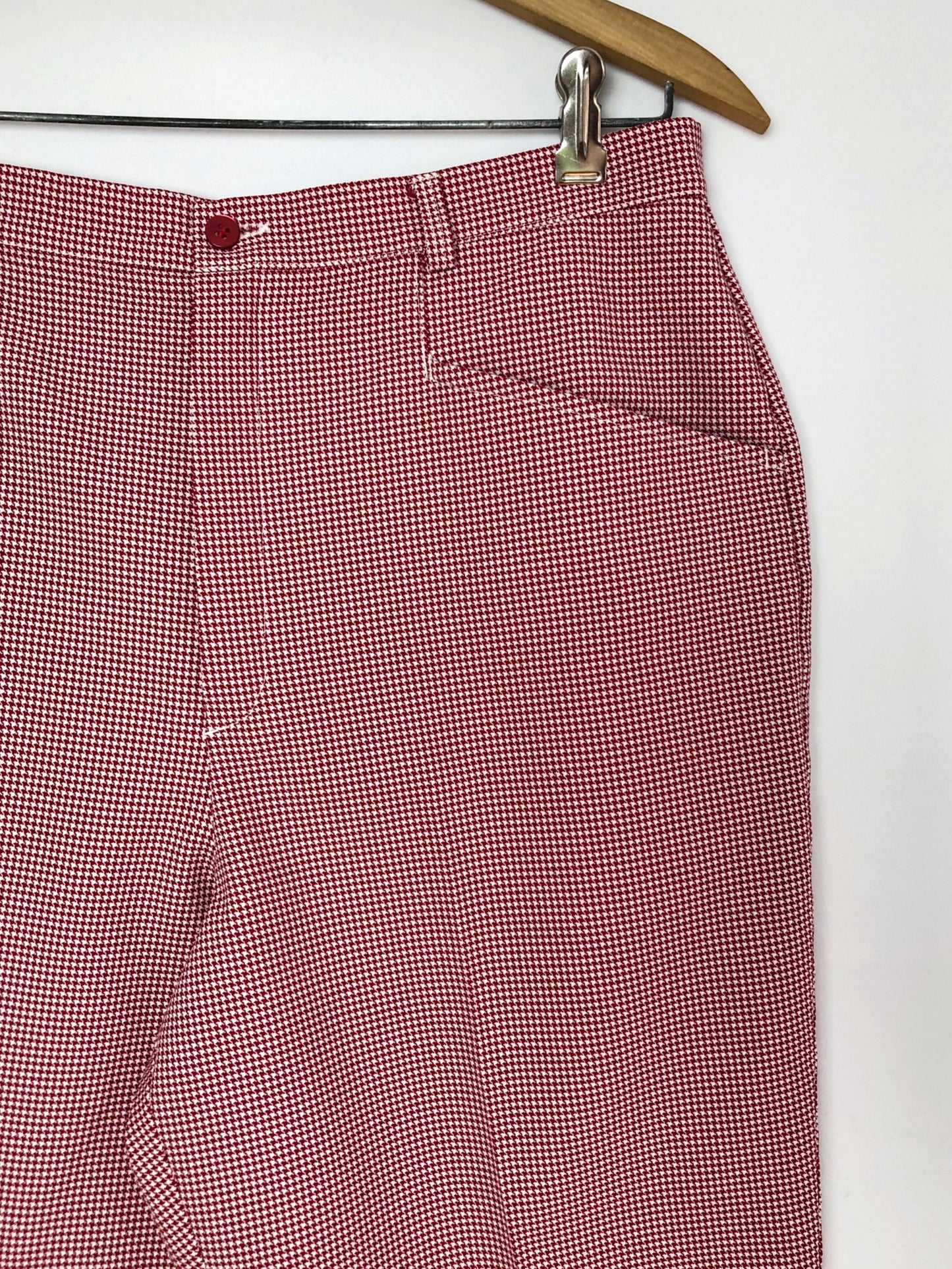 Wms Vintage 60’s Red & White HOUNDSTOOTH Pleated Menswear Trousers Size 12