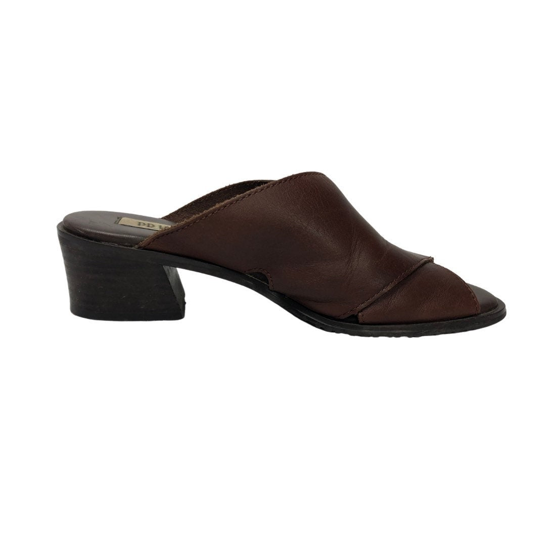 Wms Vintage 90’s Brown Leather Criss-Cross Cutout Mule Sandals Size 7.5
