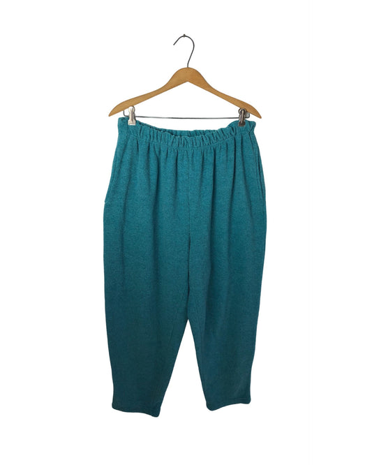 Vintage 80’s Turquoise Velour Fleece Elastic Waist Lounge Pants with Pockets Wms Plus Size 1X