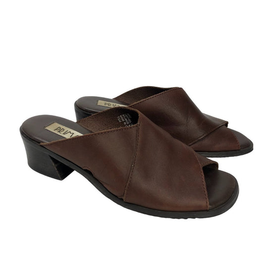 Wms Vintage 90’s Brown Leather Criss-Cross Cutout Mule Sandals Size 7.5