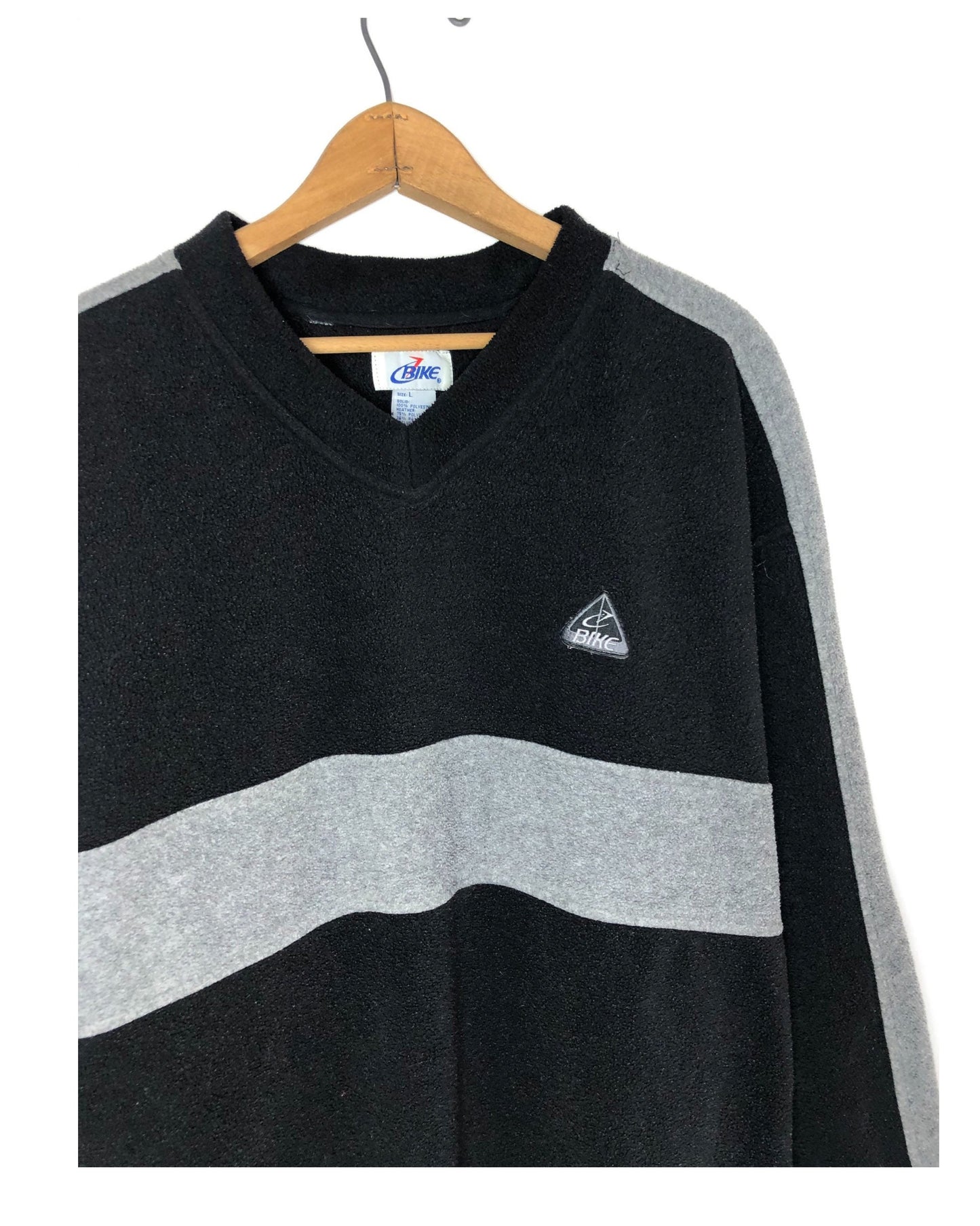 Vintage 90’s BIKE Athletic Fuzzy Fleece Stripe Oversized Pullover Sweatshirt Size X-Large
