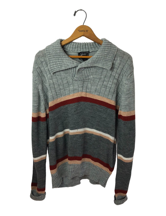 60’s Gary Reed Retro Stripe Disco Collar Henley Grandpa Sweater