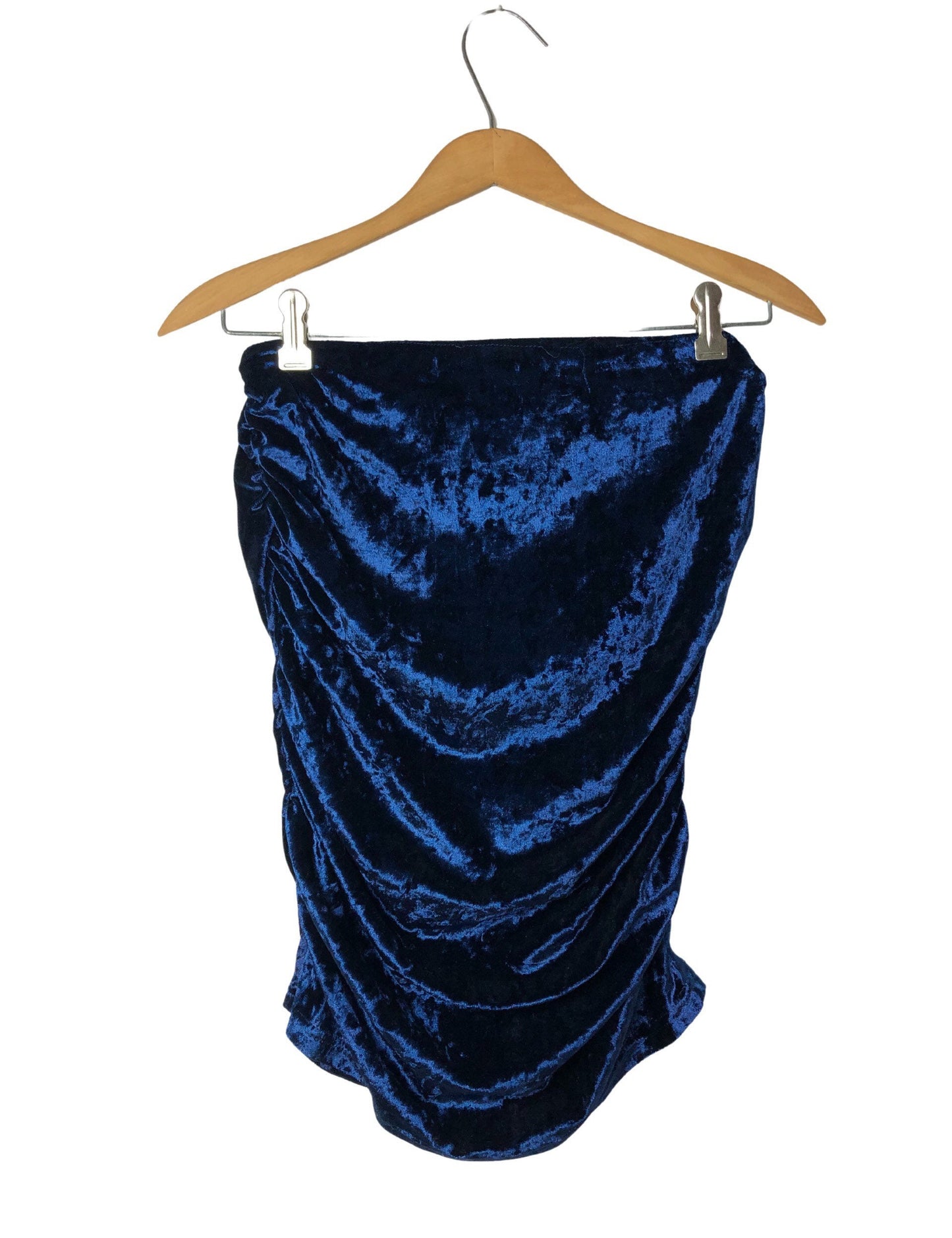 Y2K 00’s Blue Crushed Velvet Ruched Tube Top Size Small