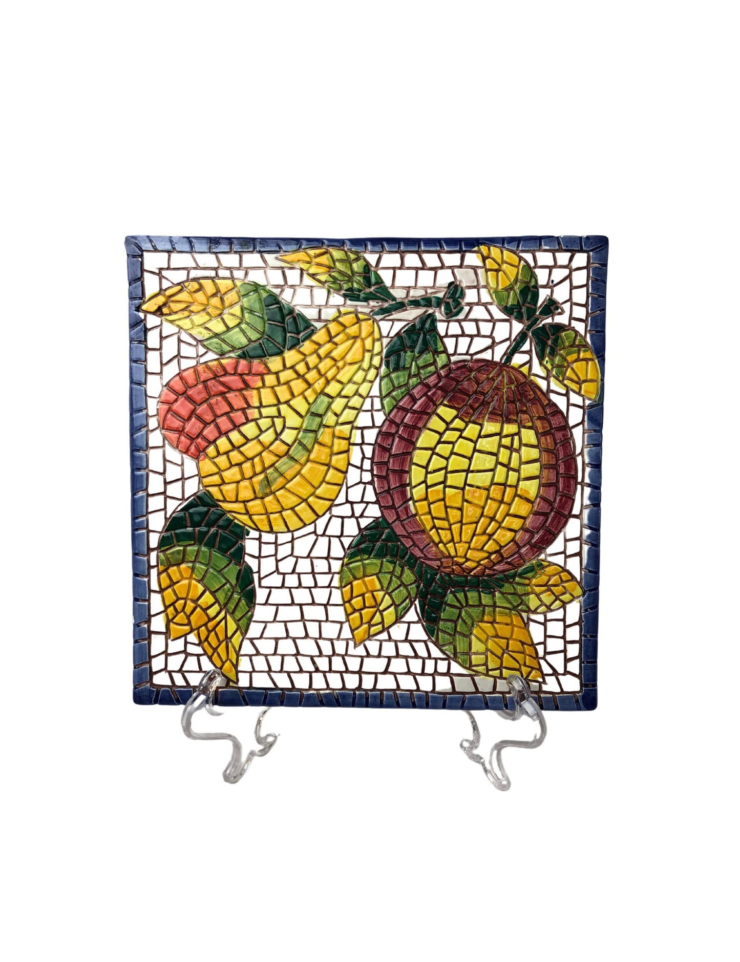 Vintage 80’s Italian Mosaic Pear Plum Fruit 8 x 8 Decorative Tile Trivet Hot Plate