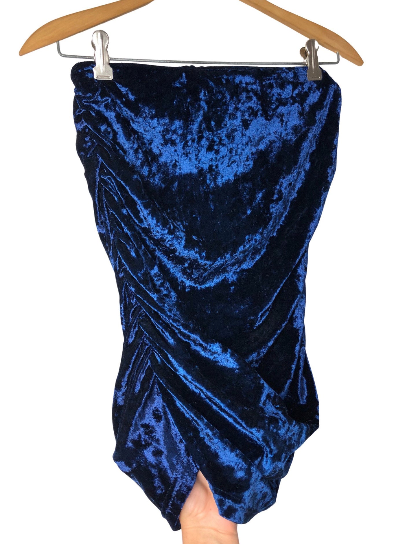 Y2K 00’s Blue Crushed Velvet Ruched Tube Top Size Small